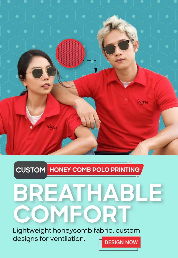 Custom  Comfort and Lightweight Honey Comb Polo Printing - Best Price, Quick Delivery, No Minimum Order