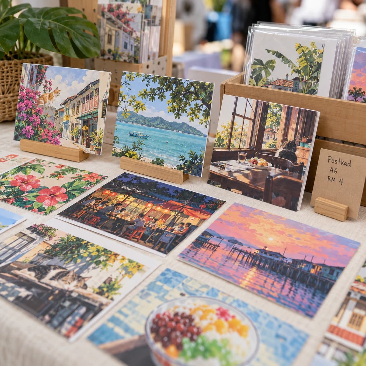 postcard art market stall