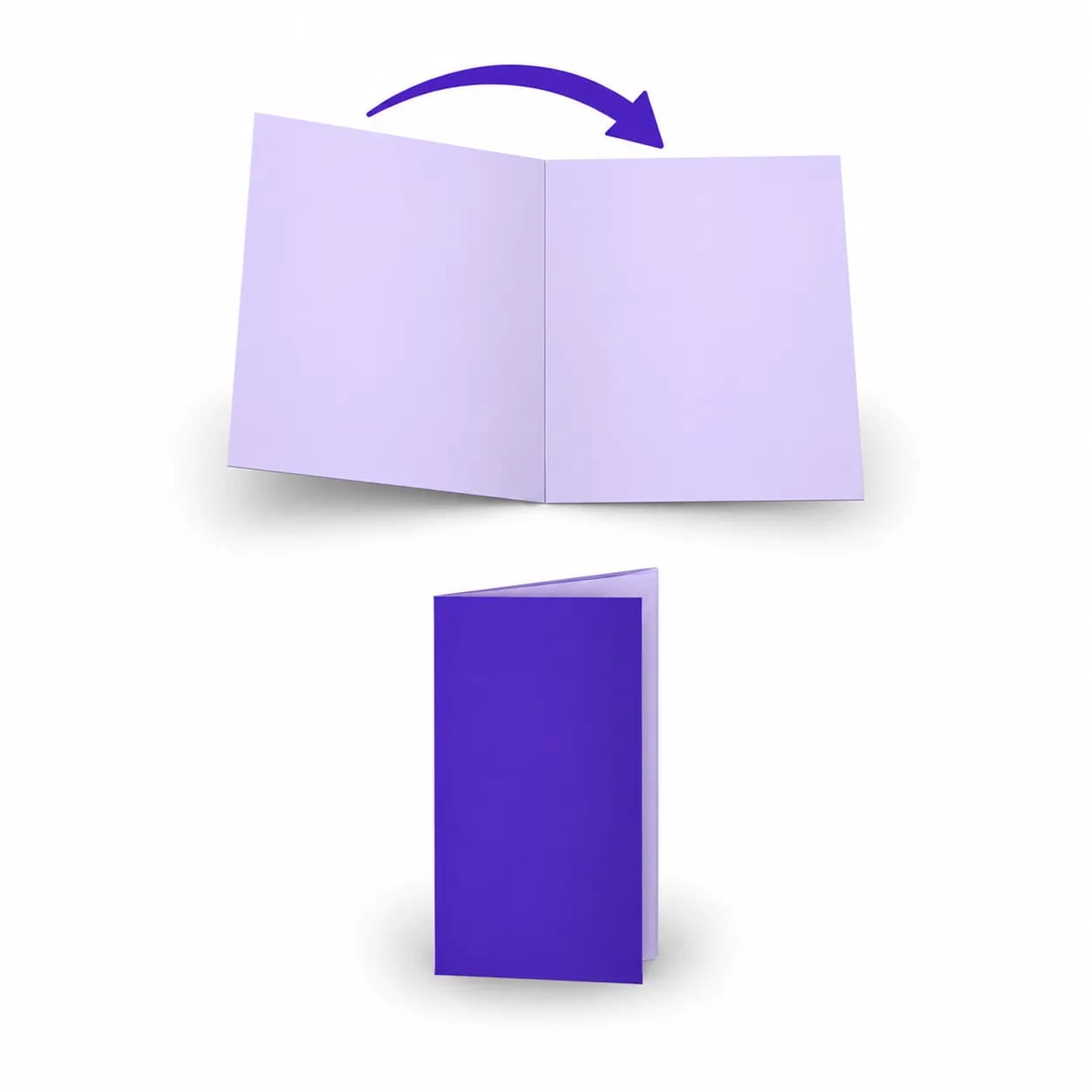 Fold diagram: a flat sheet folded once down the middle into two panels